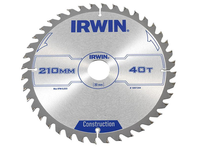 IRWIN Construction Circular Saw Blade 210 X 30Mm X 40T Atb