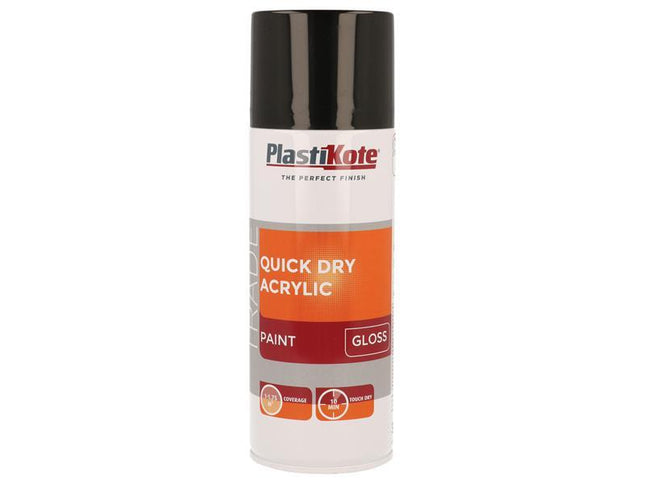 Plastikote Trade Quick Dry Acrylic Spray Paint Gloss Black 400Ml