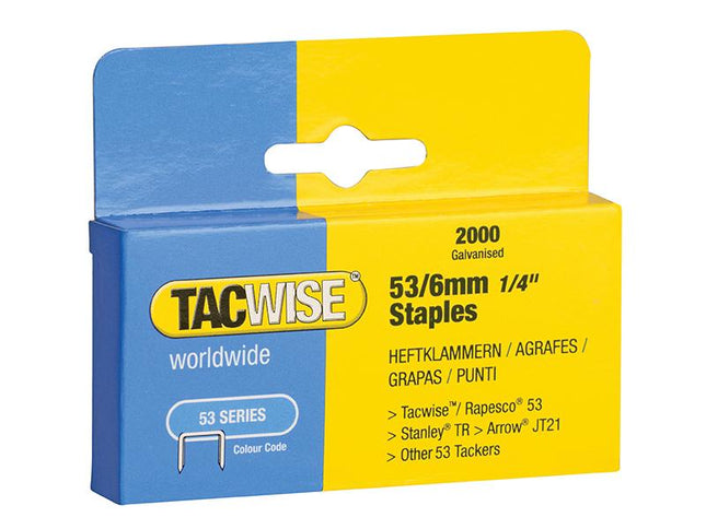 Tacwise 53 Light-Duty Staples 6Mm (Type Jt21  A) Pack 2000