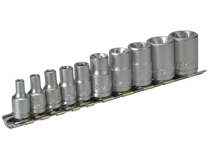 Teng M3814 Socket Clip Rail Tx-E Set Of 10 3/8In & 1/4In Drive