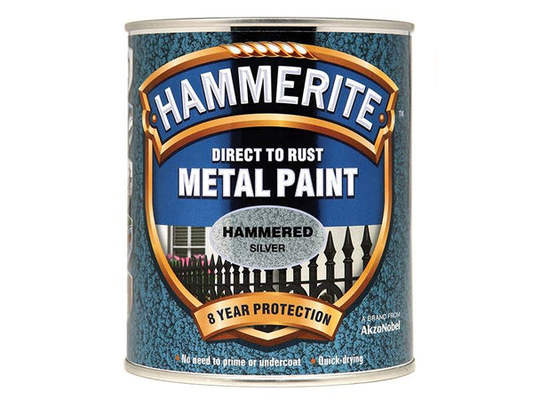 Hammerite Direct To Rust Hammered Finish Metal Paint Silver 750Ml
