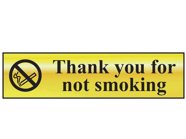 Scan Thank You For Not Smoking - Polished Brass Effect 200 X 50Mm