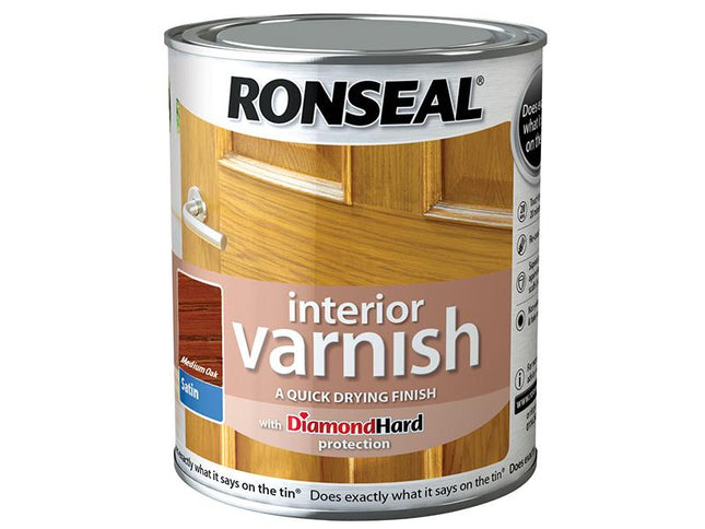 Ronseal Interior Varnish Quick Dry Satin Medium Oak 250Ml