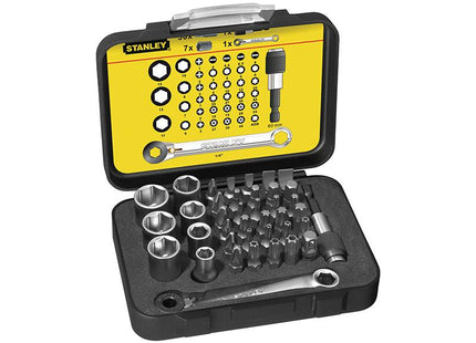 Stanley Tools Bit & Socket Set Of 39 + Ratchet End Metric 1/4 Drive