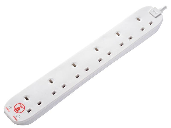 Masterplug Extension Lead 240V 6-Gang 13A White Surge Protected 2m
