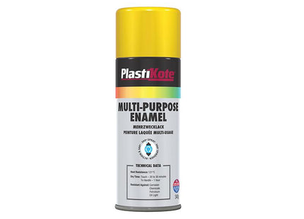Plastikote Multi Purpose Enamel Spray Paint Gloss Yellow 400Ml