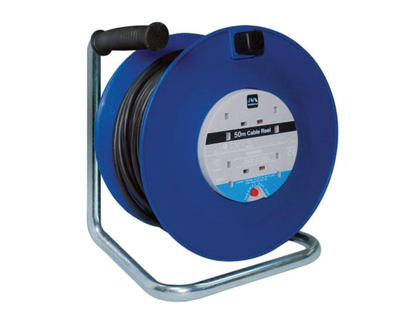 Masterplug Heavy-Duty Cable Reel 50 Metre 4 Socket 13A Thermal Cut-Out 240 Volt