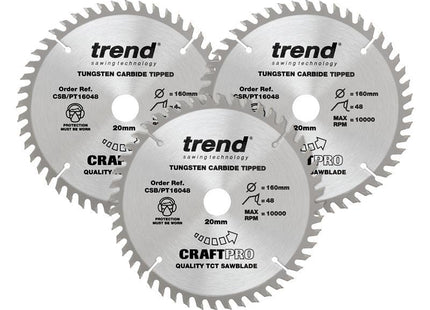 TREND CraftPro Panel Trim Saw Blade 160 x 20mm x 48T (Pack 3)