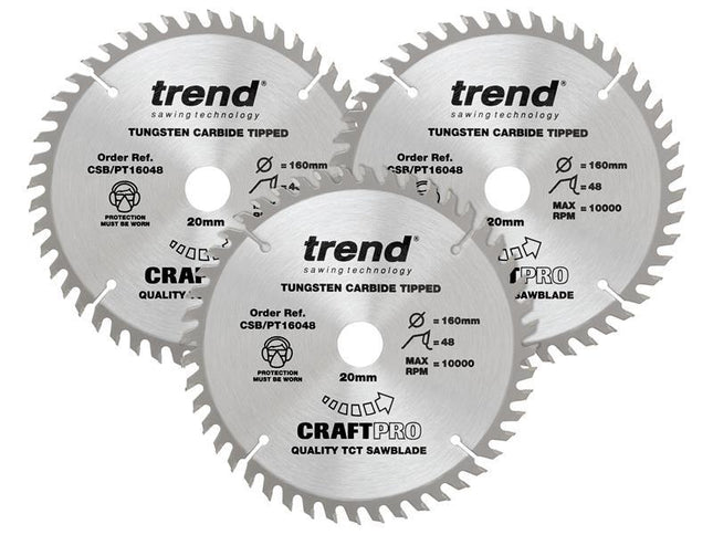 TREND CraftPro Panel Trim Saw Blade 160 x 20mm x 48T (Pack 3)