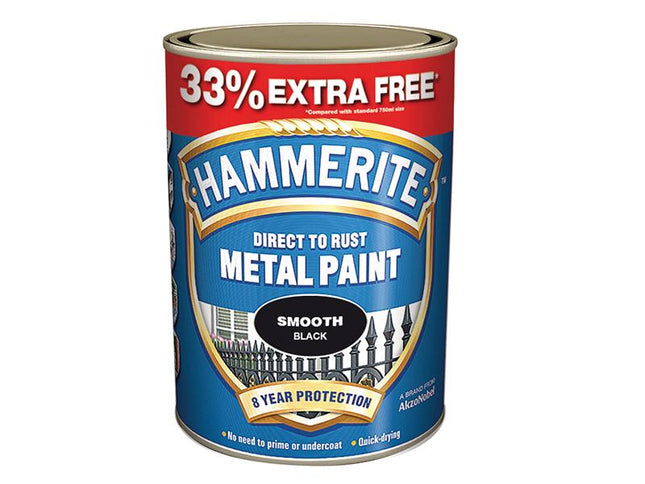 Hammerite Direct To Rust Smooth Finish Metal Paint Black 750Ml + 33%