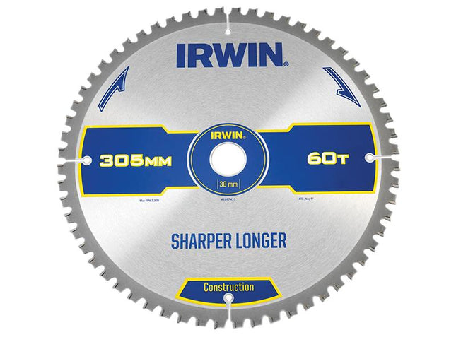 IRWIN Construction Mitre Circular Saw Blade 305 X 30Mm X 60T Atb/Neg