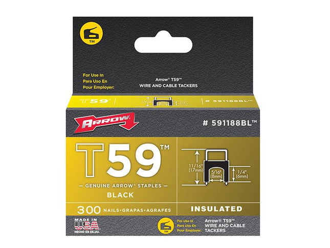 ARROW T59 Insulated Staples Black 6 X 8Mm Box 300