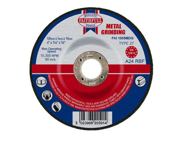 Faithfull Depressed Centre Metal Grinding Disc 100 X 5 X 16Mm