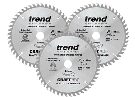 TREND CraftPro Panel Trim Saw Blade 165 x 20mm x 48T (Pack 3)