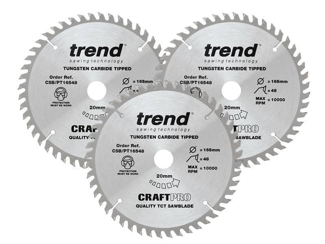 TREND CraftPro Panel Trim Saw Blade 165 x 20mm x 48T (Pack 3)