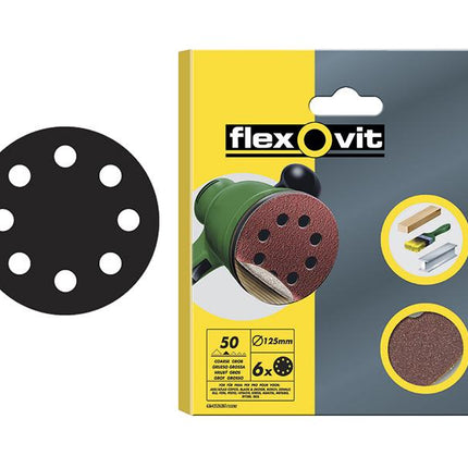 Flexovit Hook & Loop Sanding Discs 125Mm Assorted (Pack Of 25)