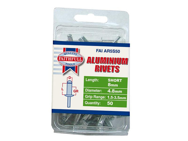 Faithfull Aluminium Rivets 4.8Mm X 8Mm Short Pre-Pack Of 50