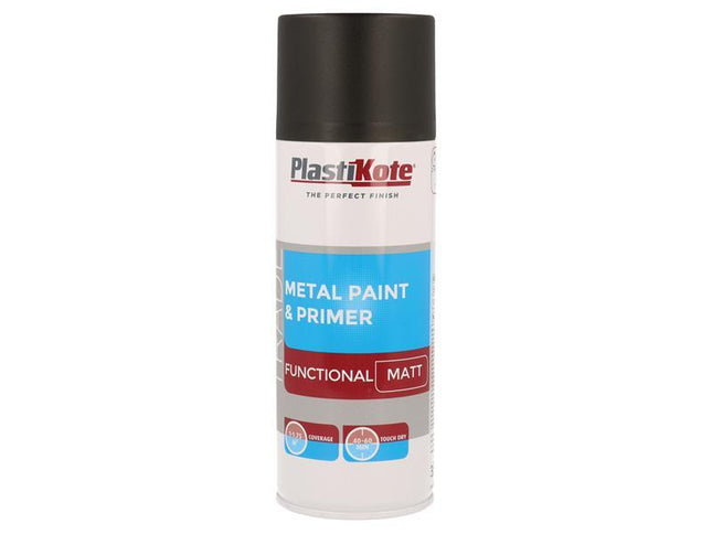 Plastikote Trade Metal Spray Paint & Primer Matt Black 400Ml