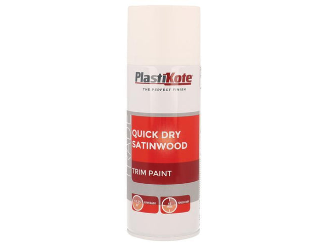 Plastikote Trade Quick Dry Trim Spray Satinwood White 400Ml