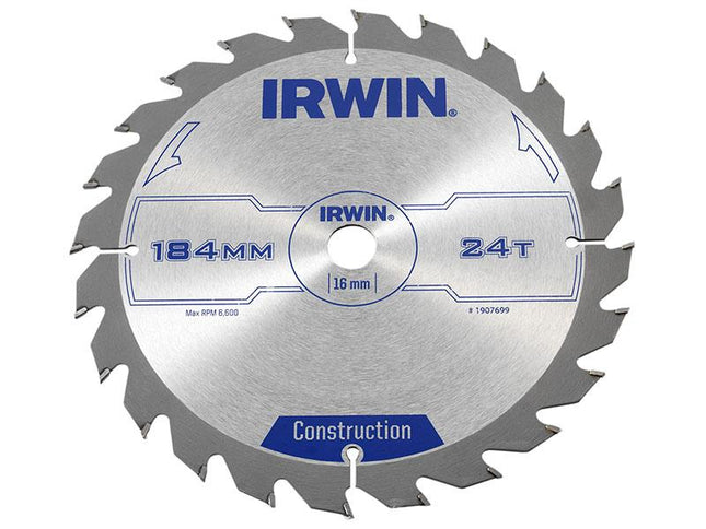 IRWIN Construction Circular Saw Blade 184 X 16Mm X 24T Atb