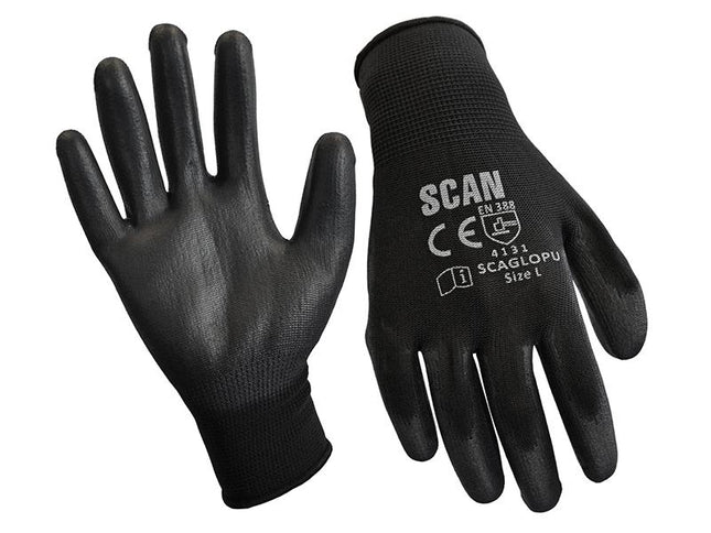 Scan Black Pu Coated Gloves - Extra Large (Size 10) (Pack 12)