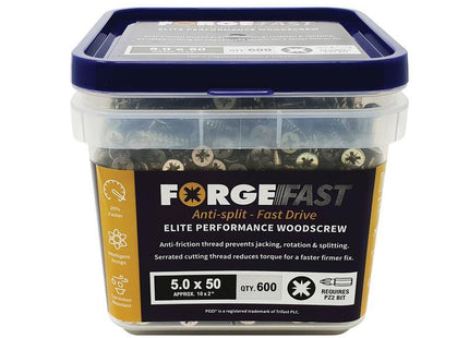 Forgefix Forgefast Pozi Compatible Elite Performance Wood Screw Zy 5.0 X 50Mm Tub 600