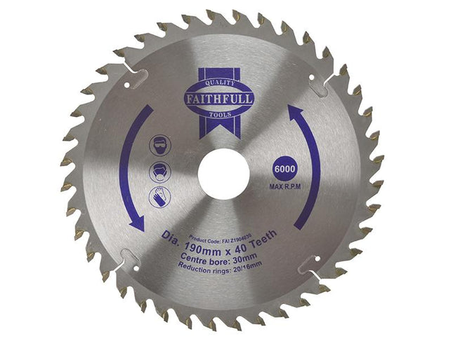 Faithfull Tct Circular Saw Blade 190 X 30Mm X 40T Pos