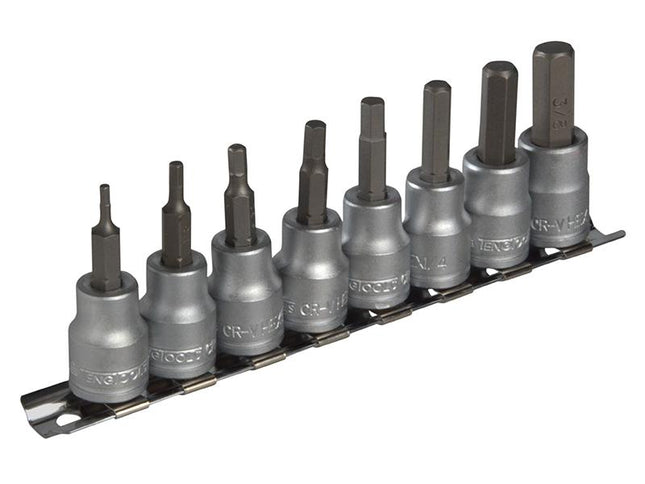 Teng M3811 Socket Clip Rail Af Hex Set Of 8 3/8In Drive