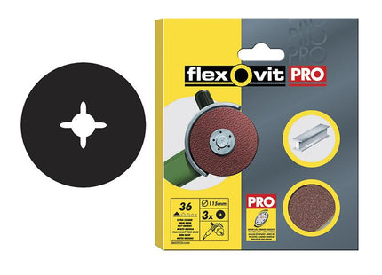 Flexovit Aluminium Oxide Fibre Discs 115Mm Extra Coarse 36G (Pack Of 3)