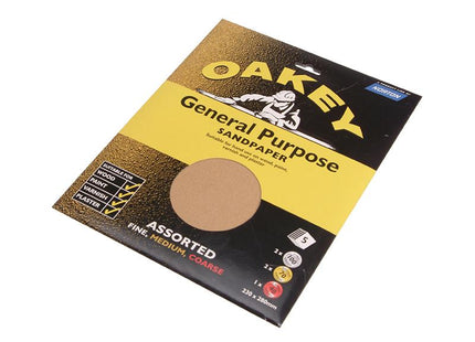 Oakey Glasspaper Sanding Sheets 230 X 280Mm Assorted (5)