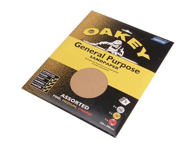 Oakey Glasspaper Sanding Sheets 230 X 280Mm Assorted (5)