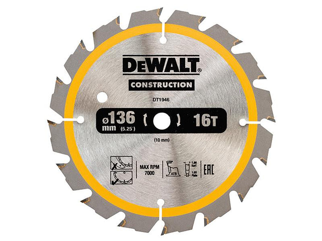 DEWALT Cordless Construction Trim Saw Blade 136 X 10Mm X 16T