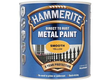 Hammerite Direct To Rust Smooth Finish Metal Paint Yellow 2.5 Litre
