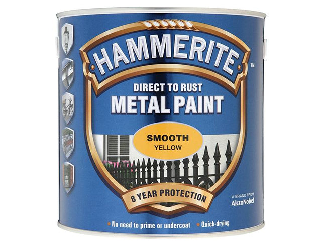 Hammerite Direct To Rust Smooth Finish Metal Paint Yellow 2.5 Litre