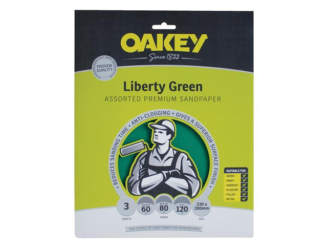 Oakey Liberty Green Aluminium Oxide Sheets 230 X 280Mm Assorted (3)