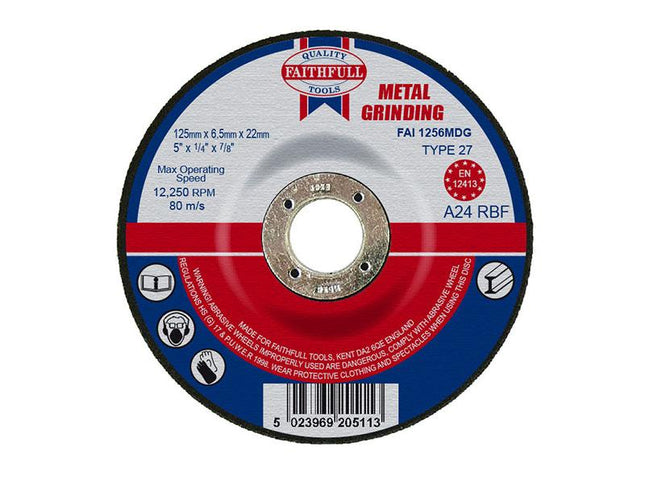 Faithfull Depressed Centre Metal Grinding Disc 125 X 6.5 X 22.23Mm