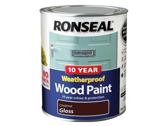 Ronseal 10 Year Weatherproof Wood Paint Chestnut Gloss 750Ml