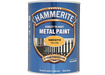 Hammerite Direct To Rust Smooth Finish Metal Paint Yellow 5 Litre