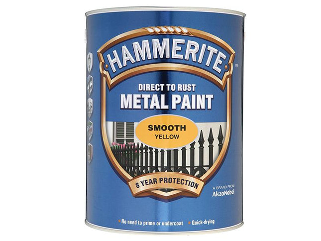 Hammerite Direct To Rust Smooth Finish Metal Paint Yellow 5 Litre