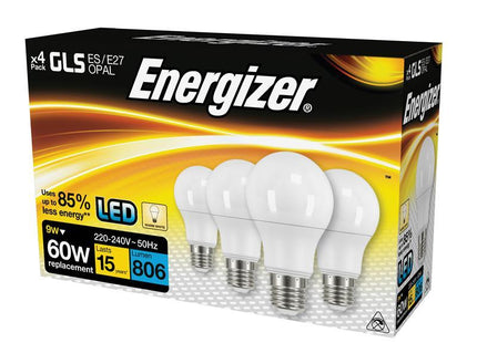 Energizer LED ES (E27) Opal GLS Non-Dimmable Bulb, Warm White 806 lm 9.2W (Pack 4)