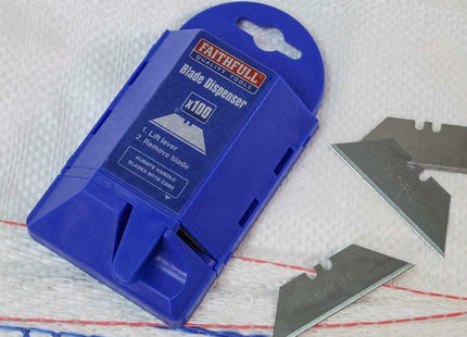 Faithfull Heavy-Duty Trimming Knife Blades (Box 100) In Safe Storage Dispenser