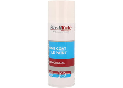 Plastikote Trade One Coat Spray Tile Paint Gloss White 400Ml