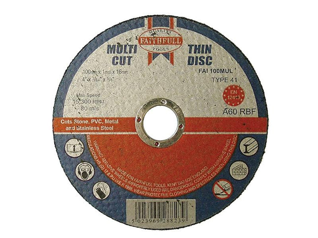 Faithfull Multi-Purpose Cutting Discs 100 X 1.0 X 16Mm (Pack Of 10)