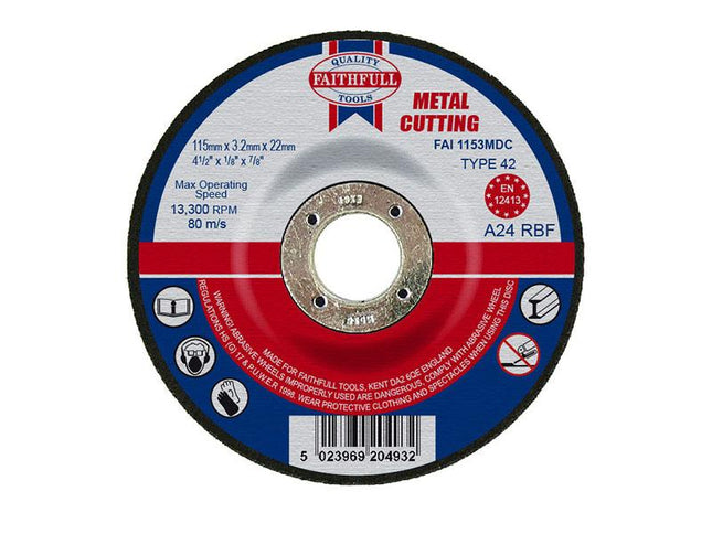 Faithfull Depressed Centre Metal Cutting Disc 115 X 3.2 X 22.23Mm