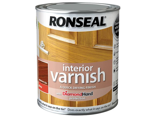 Ronseal Interior Varnish Quick Dry Gloss Medium Oak 750Ml