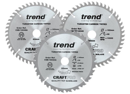 TREND CraftPro Plunge Saw Blade 160 x 20mm x 24T/48T (Pack 3)