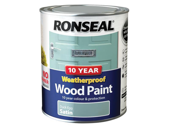 Ronseal 10 Year Weatherproof Wood Paint Duck Egg Blue Satin 750Ml