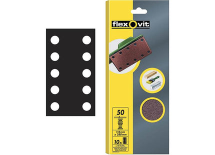 Flexovit 1/2 Sanding Sheets Perforated Coarse 50 Grit (Pack Of 10)